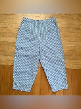 Vintage blue white gingham check plaid capris crop pants M
